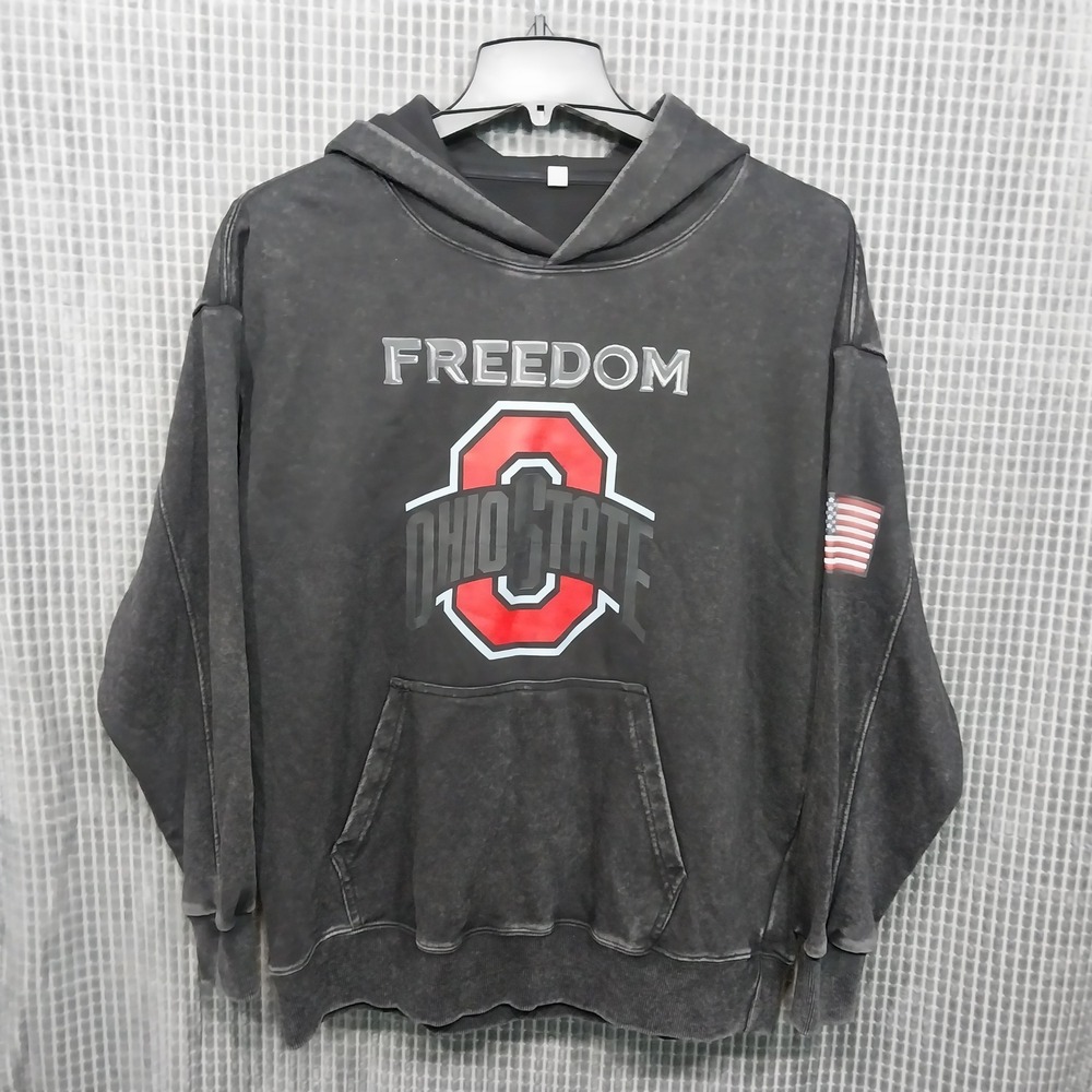 Ohio State Freedom Hoodie Mens Acid Wash Graphic Size M Charcoal